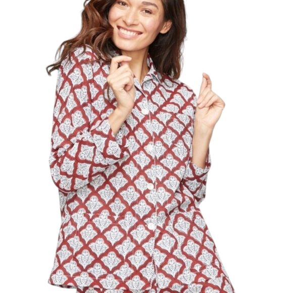 ROLLER RABBIT Women Button-Down Jemina Pajama Top Size Medium Long Sleeve Red - Picture 1 of 16